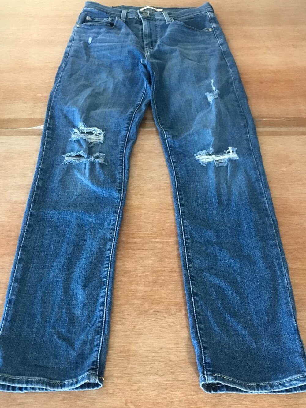 Levi's 724 High Rise Straight Jeans Women 29 Blue Distressed Medium Wash Preppy